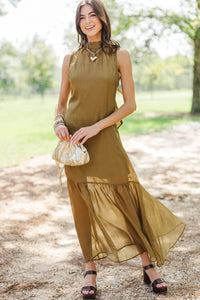 Looking Lovely Olive Organza Midi Dress