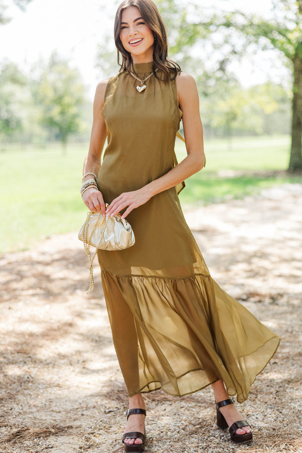 Looking Lovely Olive Organza Midi Dress