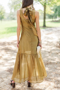 Looking Lovely Olive Organza Midi Dress