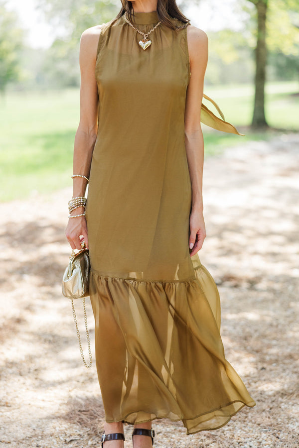 Looking Lovely Olive Organza Midi Dress