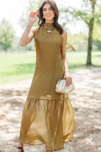 Looking Lovely Olive Organza Midi Dress