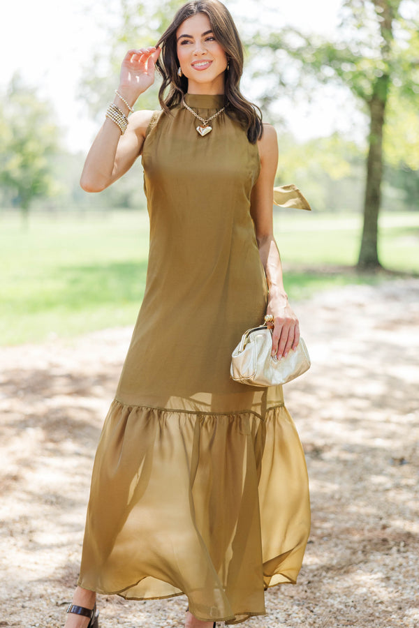 Looking Lovely Olive Organza Midi Dress