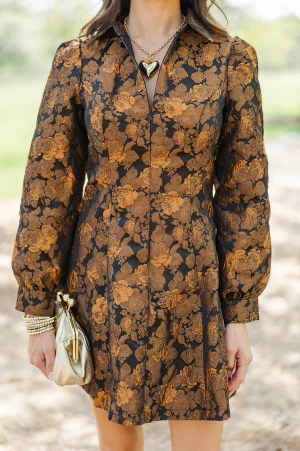 Midnight Mood Black Brocade Dress