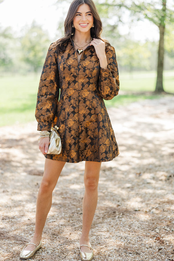 Midnight Mood Black Brocade Dress