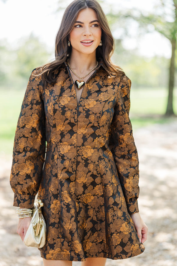 Midnight Mood Black Brocade Dress