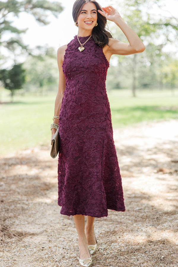 October Nights Plum Textured Midi Dress