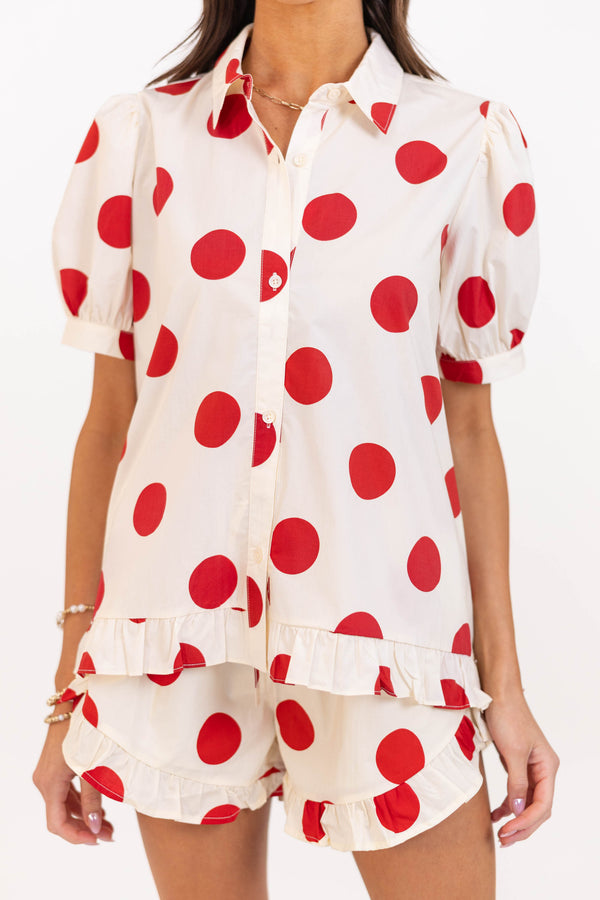 Made For Moments Cream/Red Polka Dot Blouse