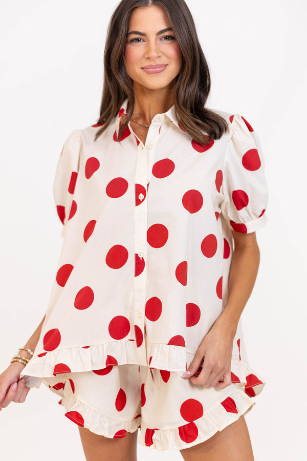 Made For Moments Cream/Red Polka Dot Blouse