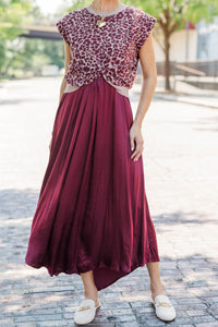 Fate: Front Page Burgundy Leopard Midi Dress