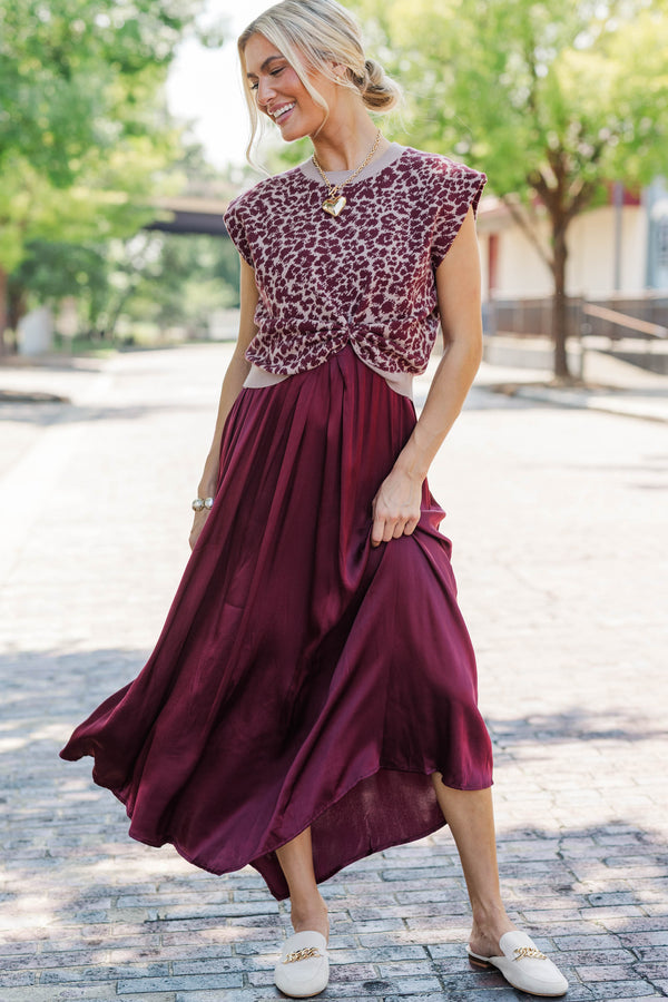 Fate: Front Page Burgundy Leopard Midi Dress
