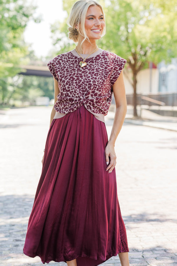 Fate: Front Page Burgundy Leopard Midi Dress