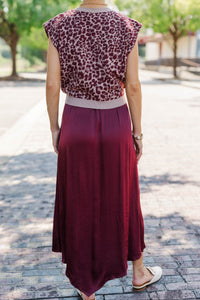 Fate: Front Page Burgundy Leopard Midi Dress