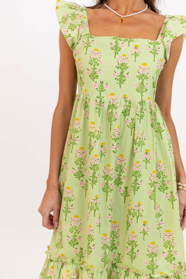 The Occasion Called For Her Green Floral Midi Dress