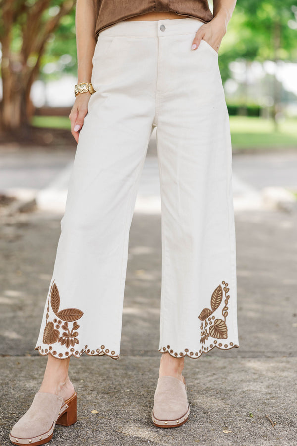 Light Up The Room White Embroidered Wide Leg Jeans