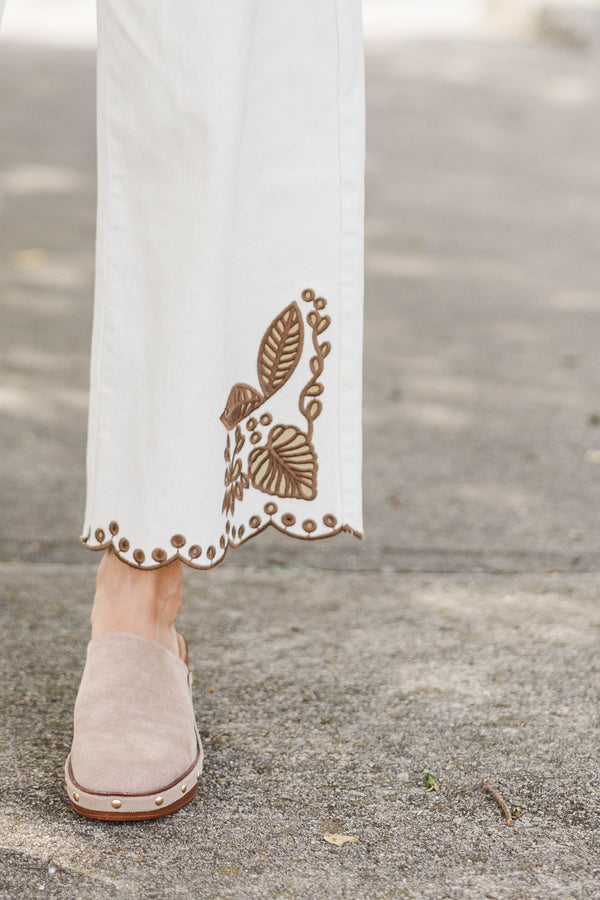 Light Up The Room White Embroidered Wide Leg Jeans