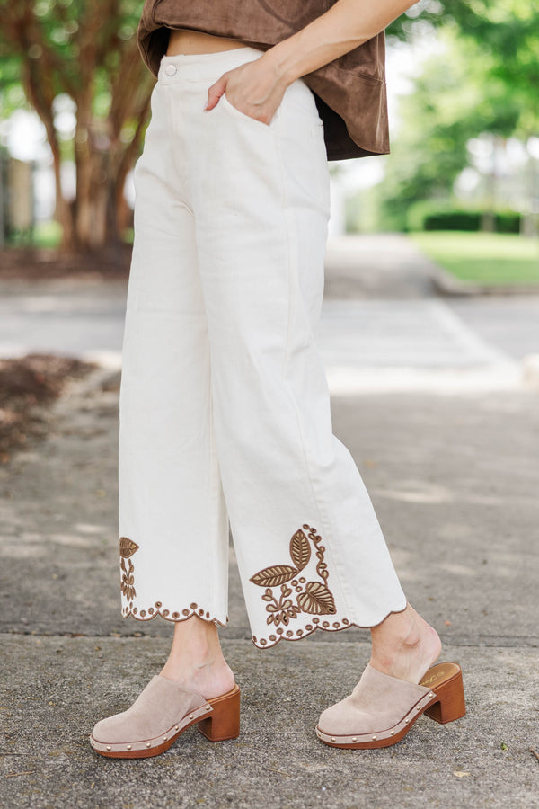 Light Up The Room White Embroidered Wide Leg Jeans