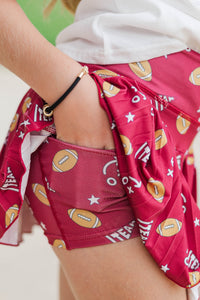 Girls: The Sadie Maroon Football Print Skort