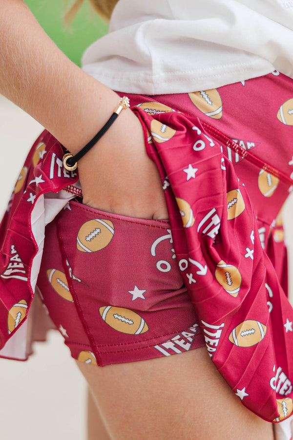 Girls: The Sadie Maroon Football Print Skort