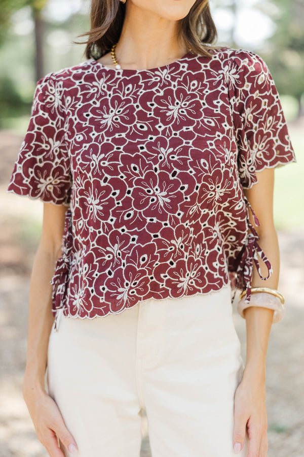 Good Harmony Burgundy Eyelet Blouse