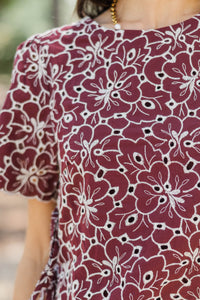 Good Harmony Burgundy Eyelet Blouse
