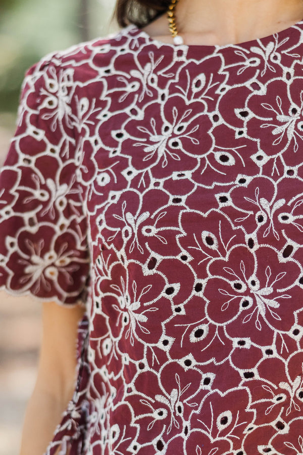 Good Harmony Burgundy Eyelet Blouse