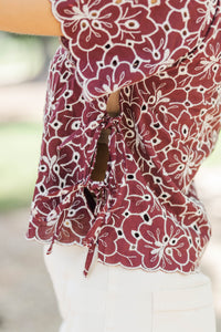 Good Harmony Burgundy Eyelet Blouse