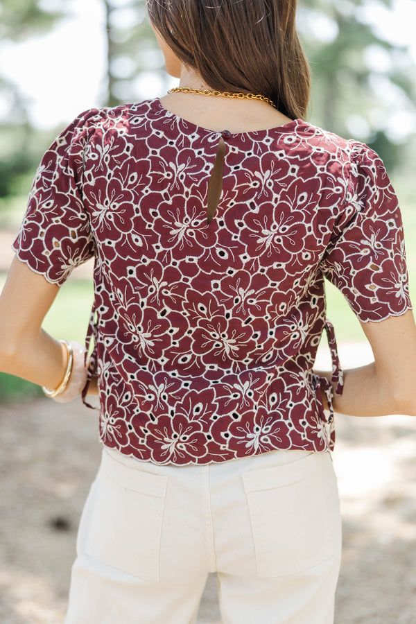 Good Harmony Burgundy Eyelet Blouse