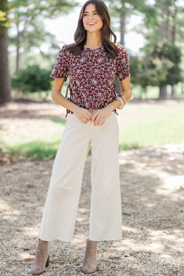 Good Harmony Burgundy Eyelet Blouse