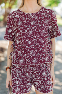Good Harmony Burgundy Eyelet Blouse