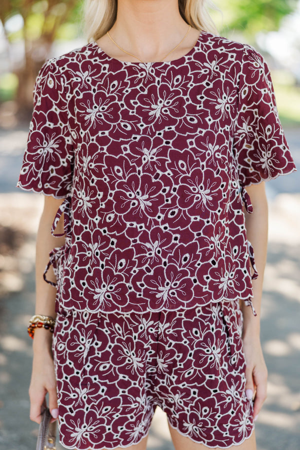 Good Harmony Burgundy Eyelet Blouse