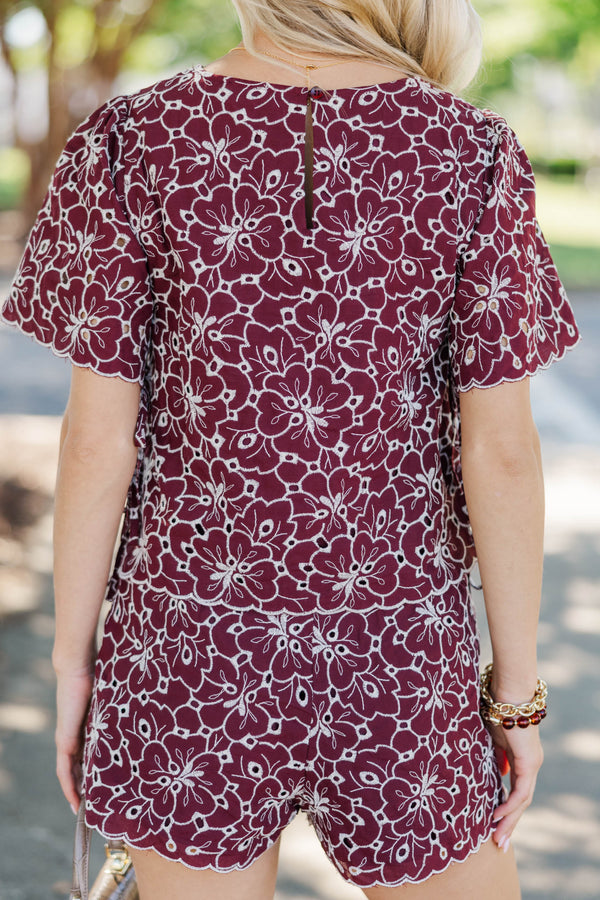 Good Harmony Burgundy Eyelet Blouse