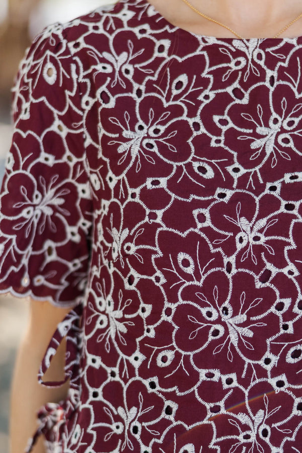 Good Harmony Burgundy Eyelet Blouse