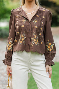 The One I Chose Brown Embroidered Blouse