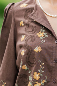 The One I Chose Brown Embroidered Blouse