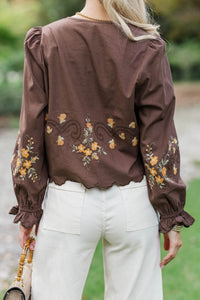 The One I Chose Brown Embroidered Blouse