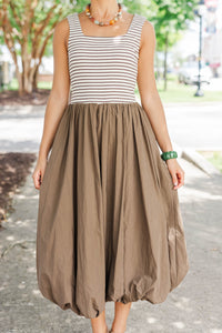 Good Choice Brown Striped Midi Dress