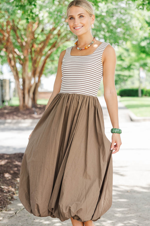 Good Choice Brown Striped Midi Dress