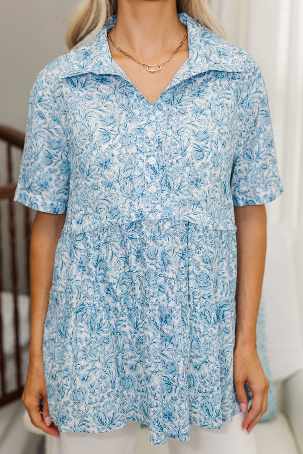 NURSING COLLECTION: All You Need To Hear Blue Floral Babydoll Top