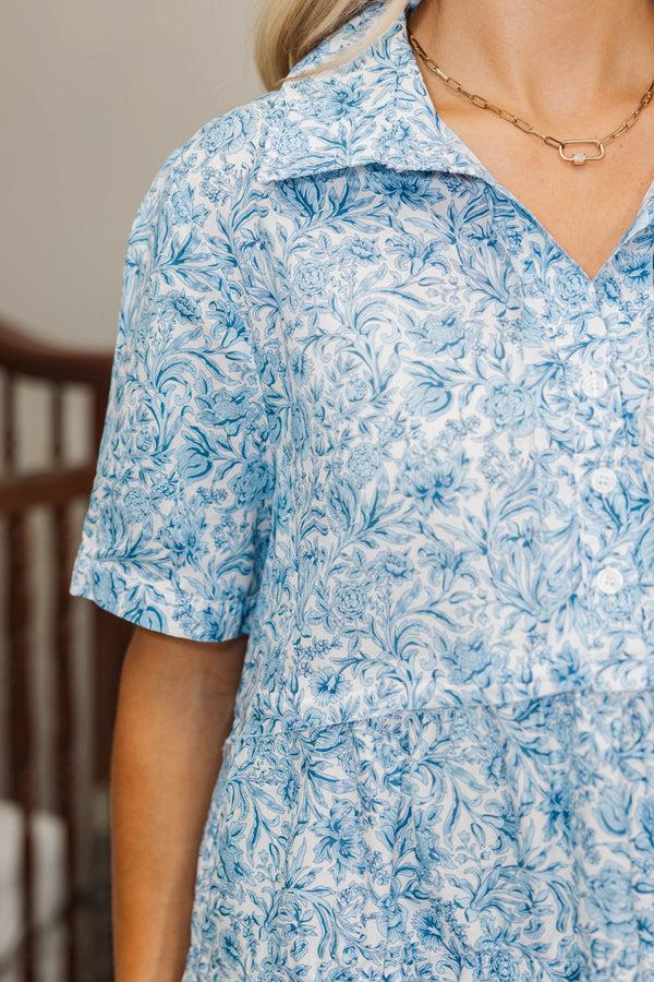 NURSING COLLECTION: All You Need To Hear Blue Floral Babydoll Top