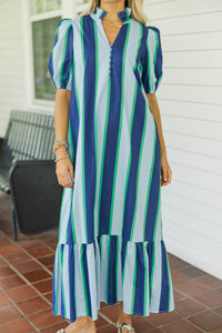 Just A Bit Better Blue Striped Midi Dress