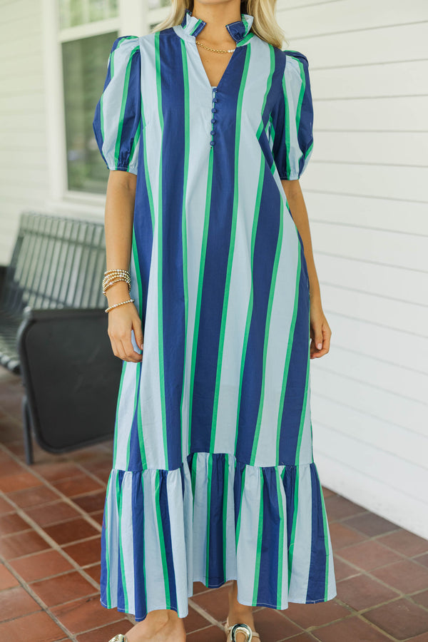 Just A Bit Better Blue Striped Midi Dress