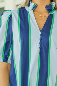 Just A Bit Better Blue Striped Midi Dress
