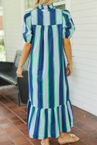 Just A Bit Better Blue Striped Midi Dress