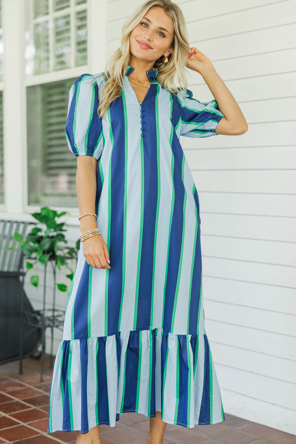 Just A Bit Better Blue Striped Midi Dress