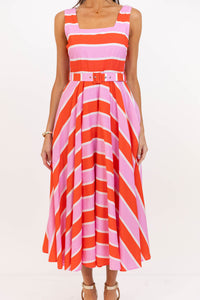 Bright From Within Orange Striped Midi Dress