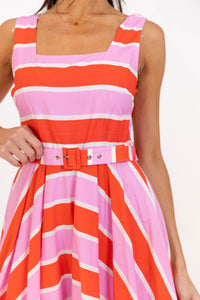 Bright From Within Orange Striped Midi Dress