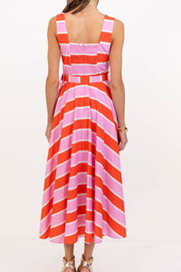 Bright From Within Orange Striped Midi Dress