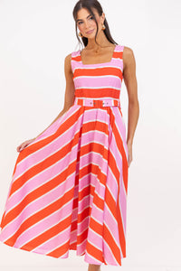 Bright From Within Orange Striped Midi Dress