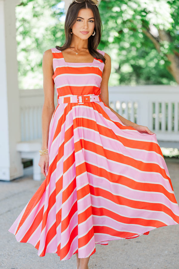 Bright From Within Orange Striped Midi Dress