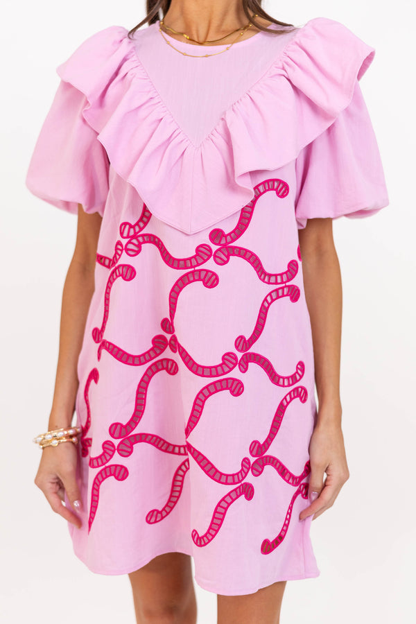 Look Who's Here Pink Embroidered Dress